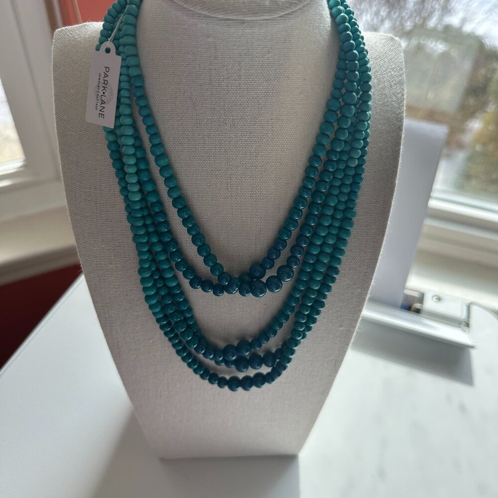 Park Lane Jewelry necklace Dakota aqua glass and wood beads 3 in 1 necklace